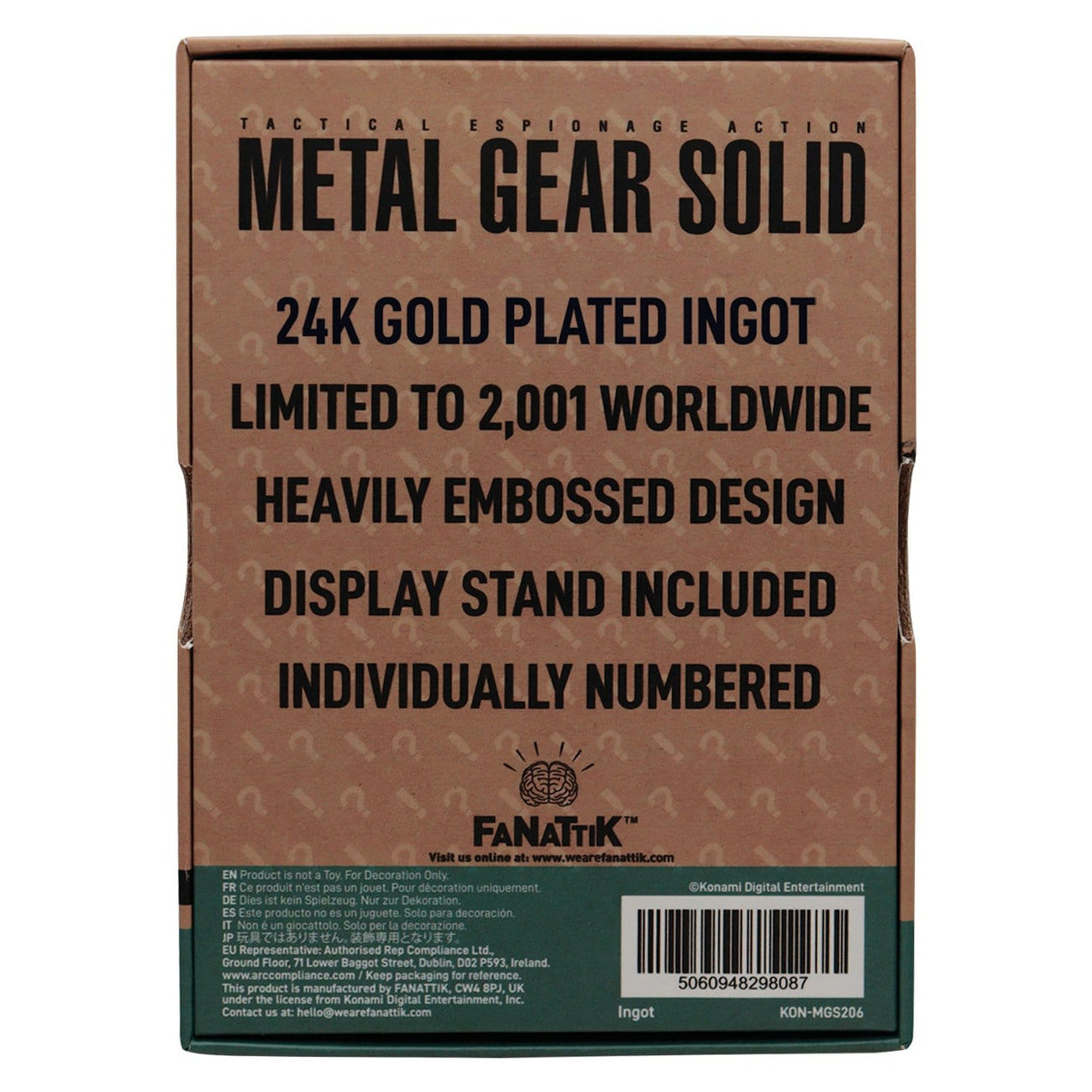 Product image Metal Gear Solid 2 Metal Ingot Raiden 24k Gold Plated Limited Edition