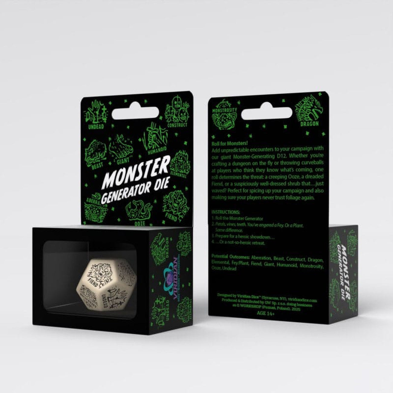 Product image Viridian Dice Jumbo Die Monster Generator D12 Beige