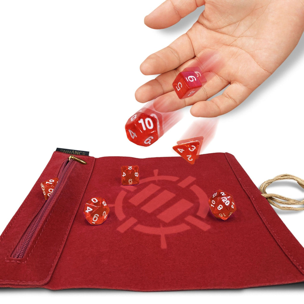 Product image Enhance Tabletop Roll on a Scroll Dice Bag with Dice Red