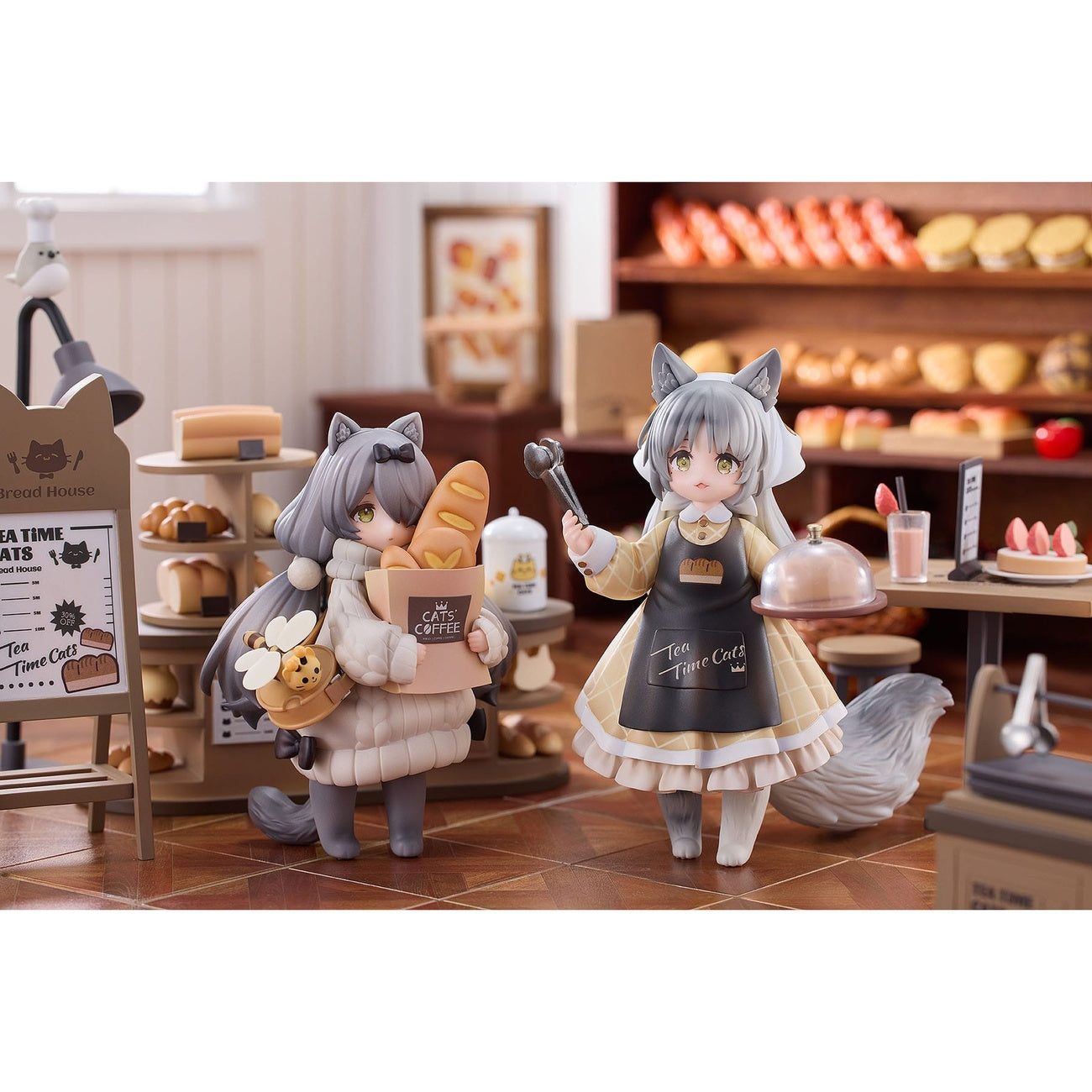 Product image Decorated Life Collection PVC Statue Tea Time Cats - Cat Town Bakery Staff & Customer Set 12 cm