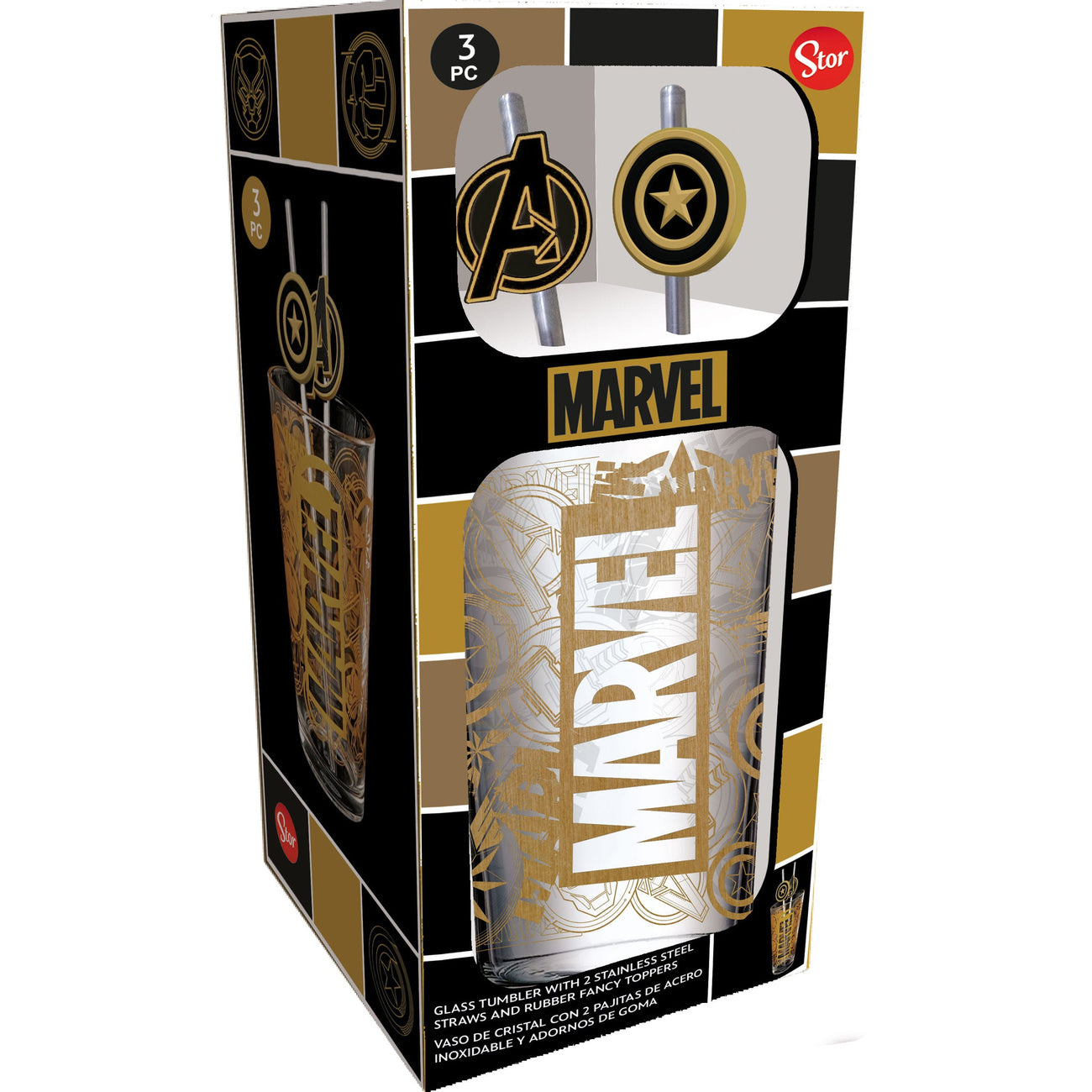 Product image Marvel Glass Tumbler with Straws Logo & Avengers 485 ml